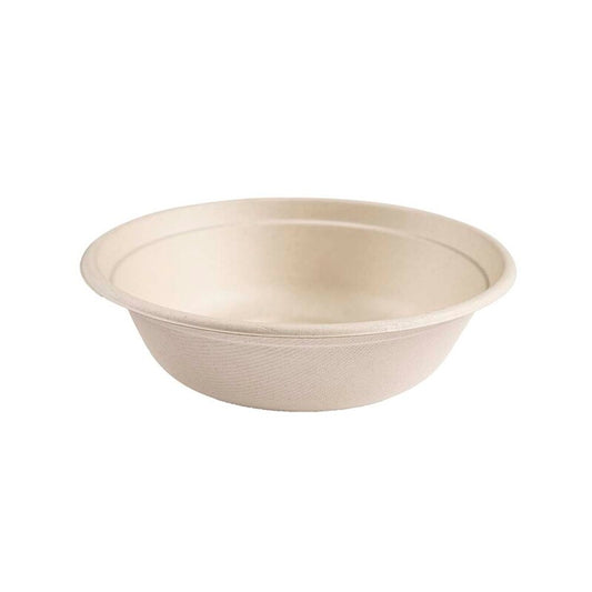 Salatbowle, Rund, 500 ml, Ø 170, højde 54, Bambusfibre, der indeholder, hvid, Bagasse, karton a 1000 stk, Fødevaregodkendt