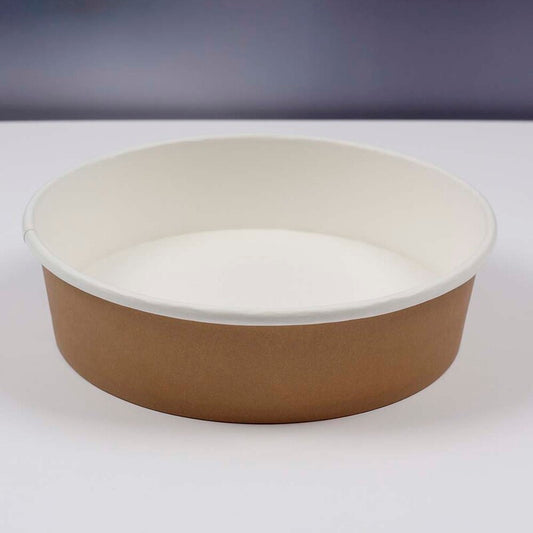 Salatbowle, Rund, 750 ml, Ø 185, højde 50, Kraft, brun/hvid, pakke a 50 stk