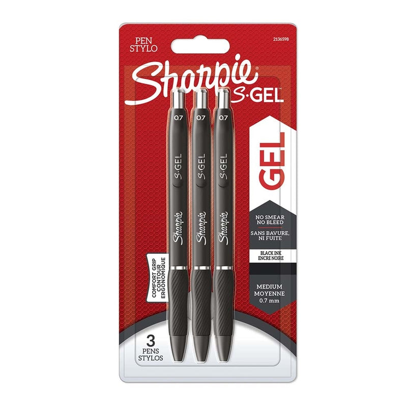 Gelpen, Sharpie S-Gel, S-Gel, 0,7MM, sort, sæt med 3 dele