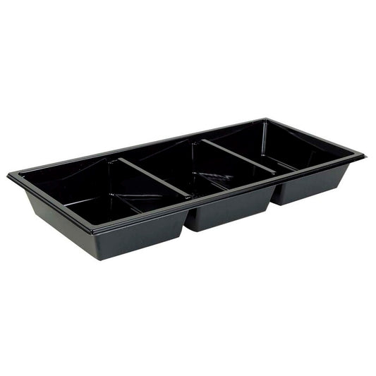 Plastbakke, Plus Pack Gourmet Express, 3-rums, Rektangulær, 600 ml, 250x120x31mm, PET, sort, karton a 464 stk