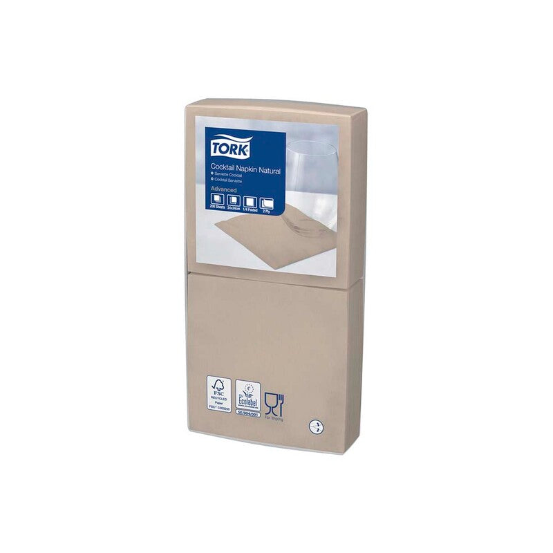 Kaffeservietter, Tork, Advanced, 1/4-fold, 2 lag, natur, 240mmx240mm, pakke a 200 stk, FSC Recycled Credit