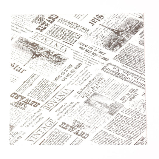 Indpakningspapir Newspaper, flat bag, 45 g/m2, 330 x 400 mm, Papir + PE, hvid, personliggjort, pakke a 10 kg, palle 50 pakker, palle a 50 kartoner, Fødevaregodkendt, Fedttæt kvalitet