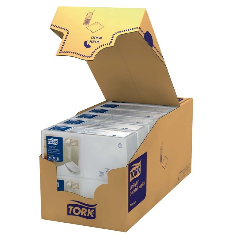 Kaffeservietter, Tork, Linstyle, 1/4- fold Cocktail, 1 lag, hvid, 240mmx240mm, 55g/m2, pakke a 100 stk, FSC Mix Credit