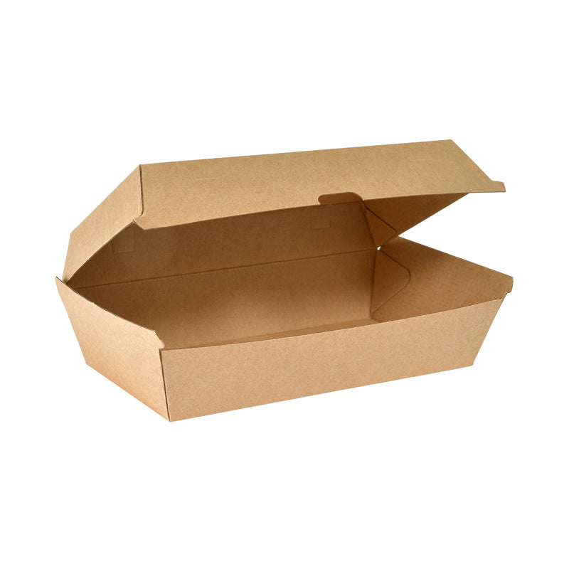 Pommes frites bakke, Duni, 1100 ml, 245x140x58mm, Pap, brun, Clam box, pakke med 45 stk