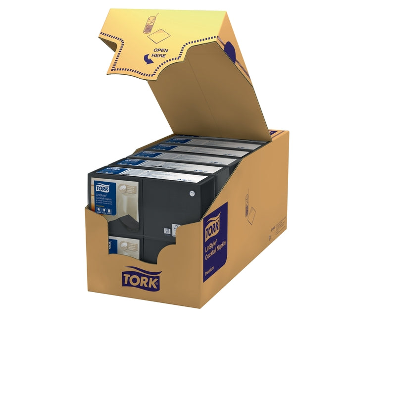 Kaffeservietter, Tork, Linstyle, 1/4-fold, 1 lag, sort, 240mmx240mm, pakke a 100 stk, FSC Mix Credit