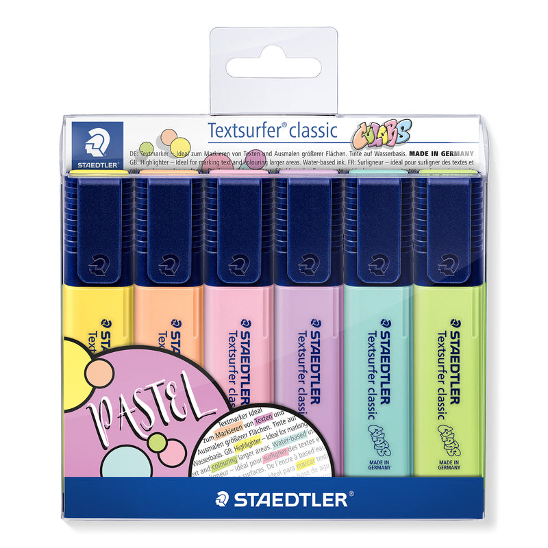 Tekstmarker, Staedtler Textsurfer, 364 CWP6, 1-5MM, Skrå spids, assorteret, sæt af 6 stk