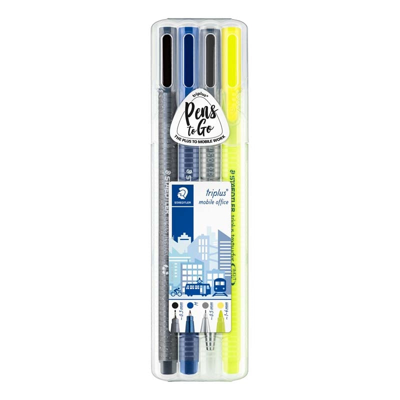 Marker, Staedtler Triplus, 34 SB4, 0,5MM, Spids, assorteret, permanent, Sæt med 4 stk
