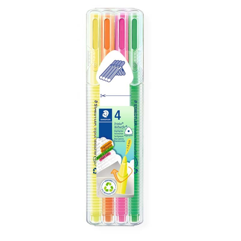 Tekstmarker, Staedtler Triplus, 362-SB4, 1-4MM, Spids, assorteret, Sæt med 4 stk