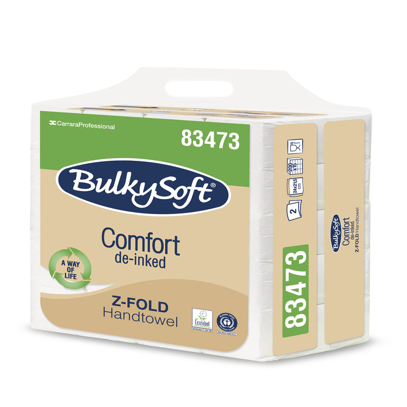 Papirhåndklæder ark, BulkySoft, Comfort, 2 lag, hvid, 215mmx240mm, karton a 3000 stk