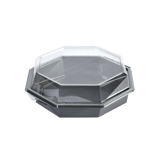 Plastbakke, Duni Octaview, m/hængslet låg, 1300 ml, 230x230x80mm, A-PET, grå, karton a 180 stk