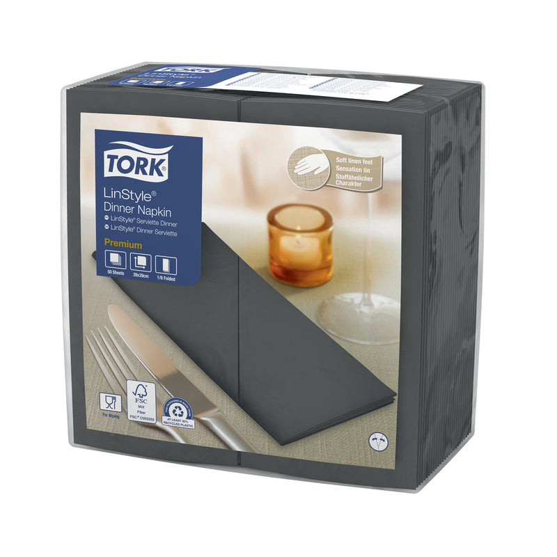 Middagsservietter, Tork, Linstyle, 1/8-Fold, antracit, 390mmx390mm, pakke a 50 stk, FSC Mix Credit