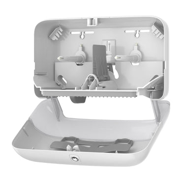 Toiletpapirdispenser ruller, Tork, T7, T7 Mid-Size Twin, hvid, 360mmx130mm x 207mm