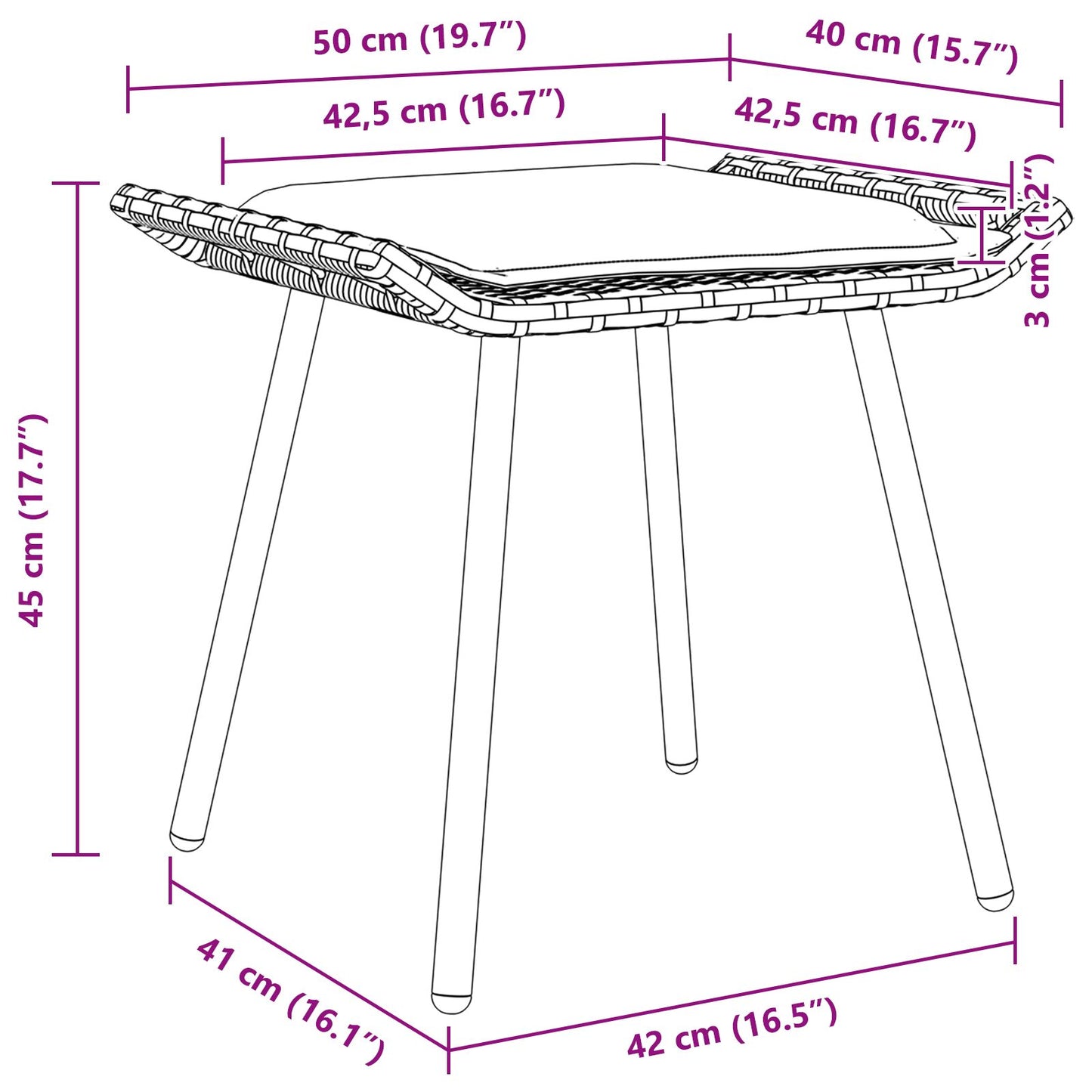 Havebænke 2 stk Sort 50x40x45 cm Poly Rattan
