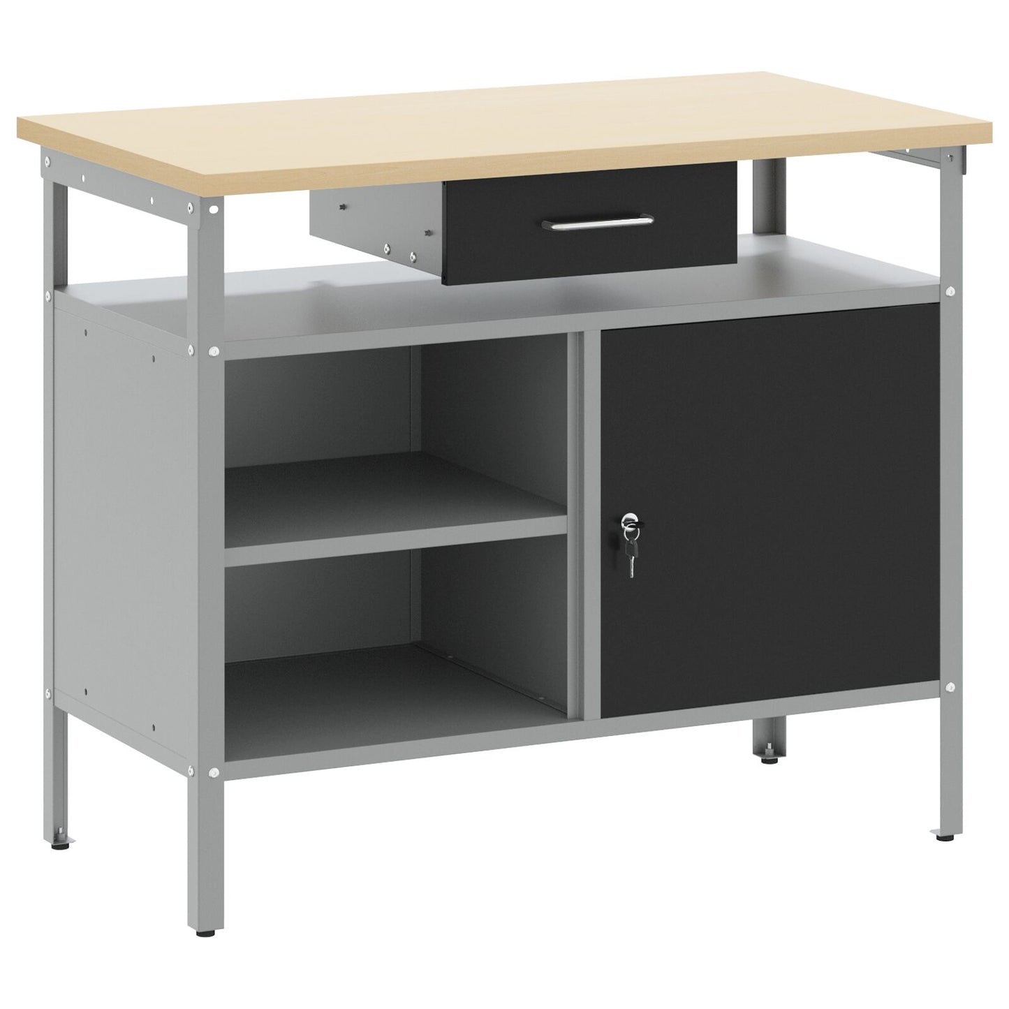 Arbejdsbænk med låsbar dør Sort 100x55x85 cm Stål