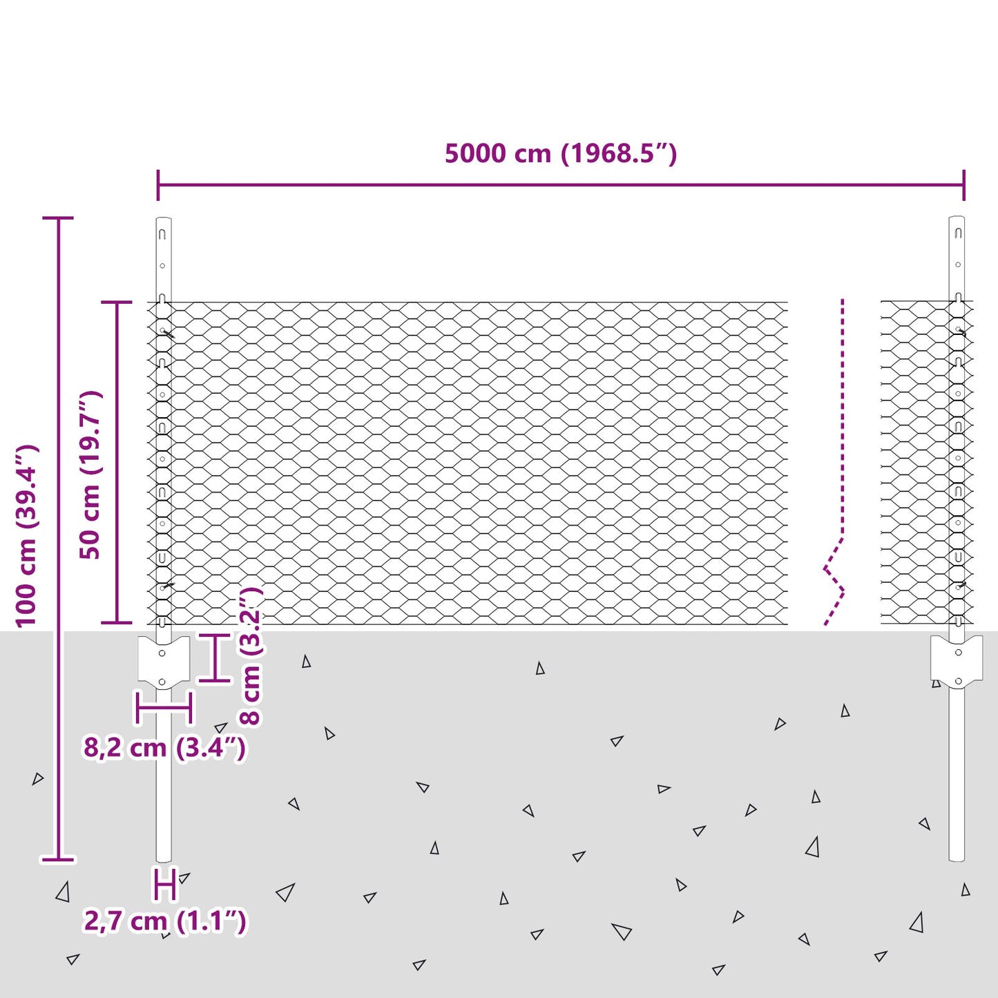Hegnspæle 11 stk U-Kanal Grå 60 cm Stål, vidaXL Sekskantet hegn Grå 0.5x50 m Stål