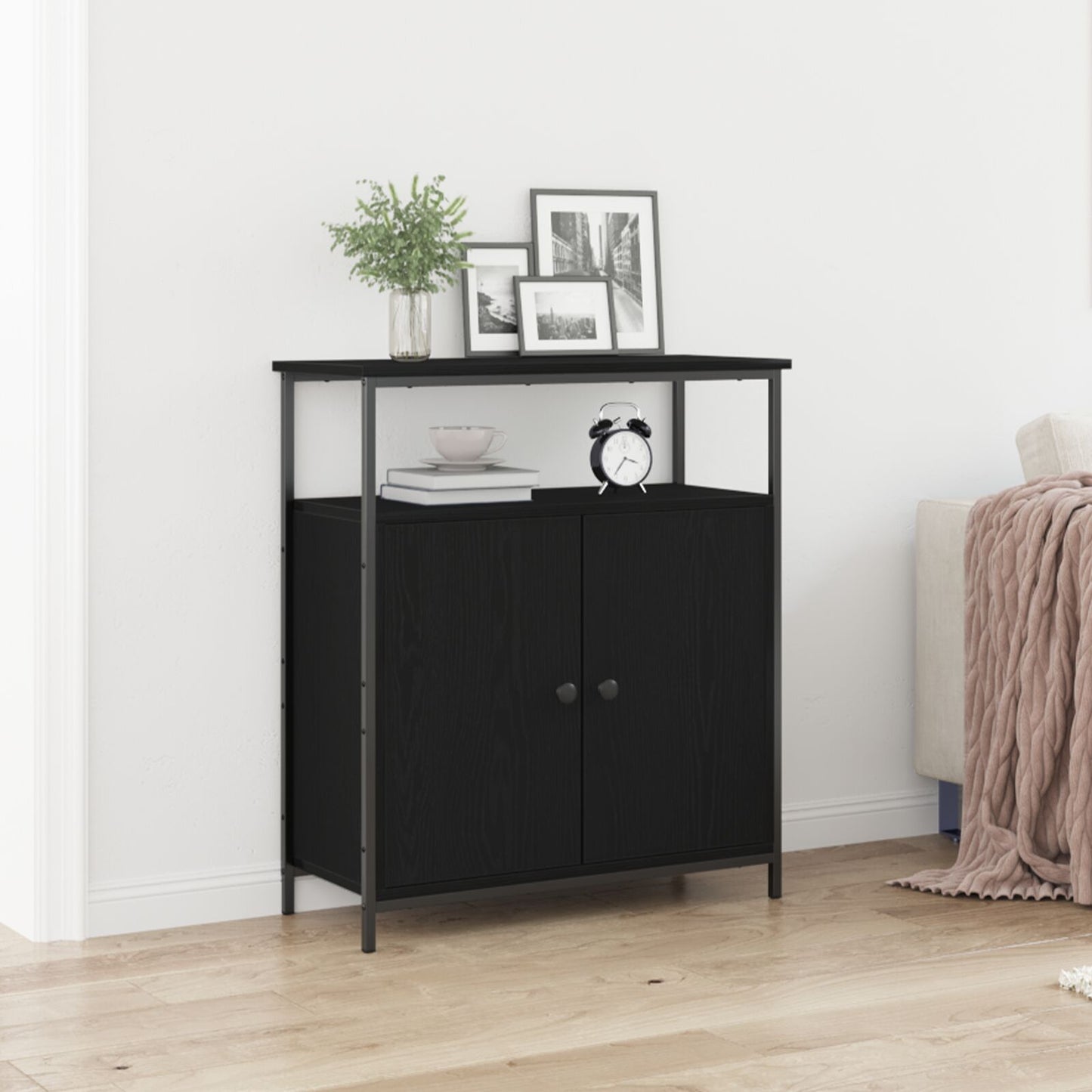 Væghængt Skab Sort Eg 69,5x34x90 cm Konstrueret Træ