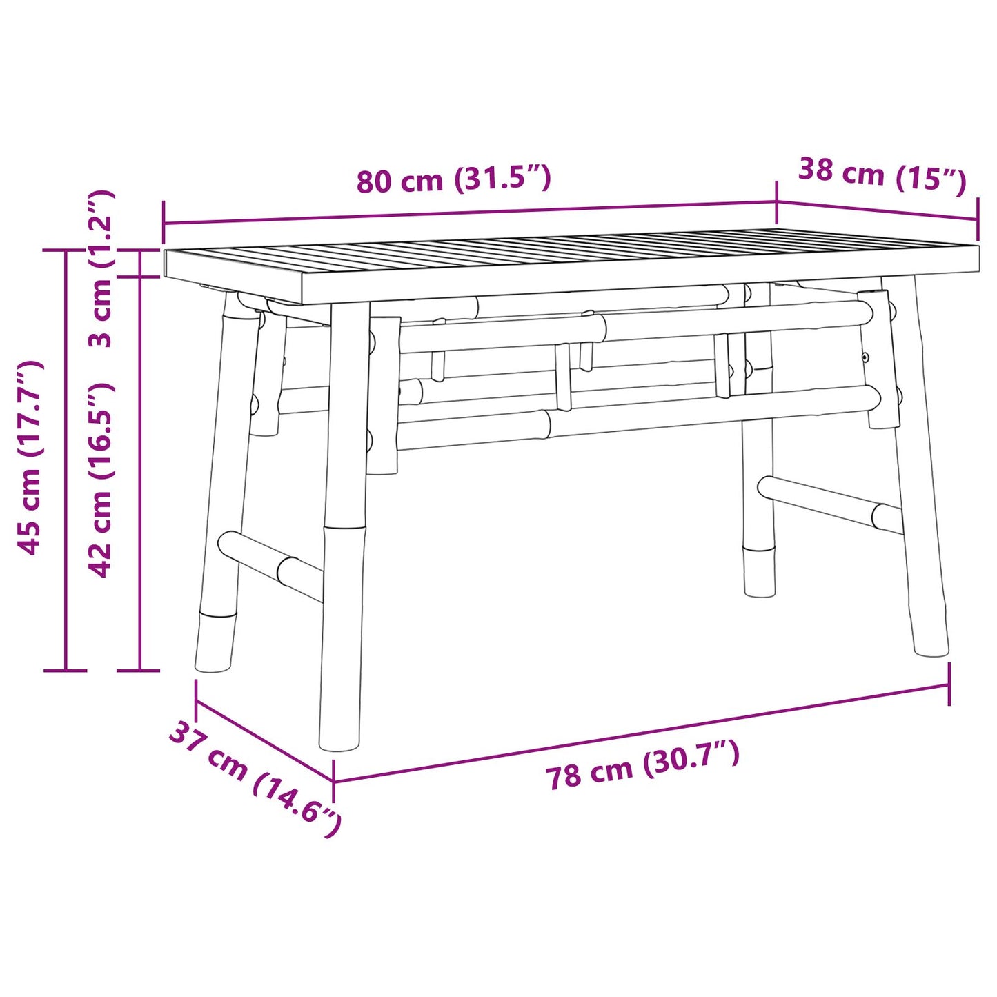 Havebænk 80x38x45 cm Bambus