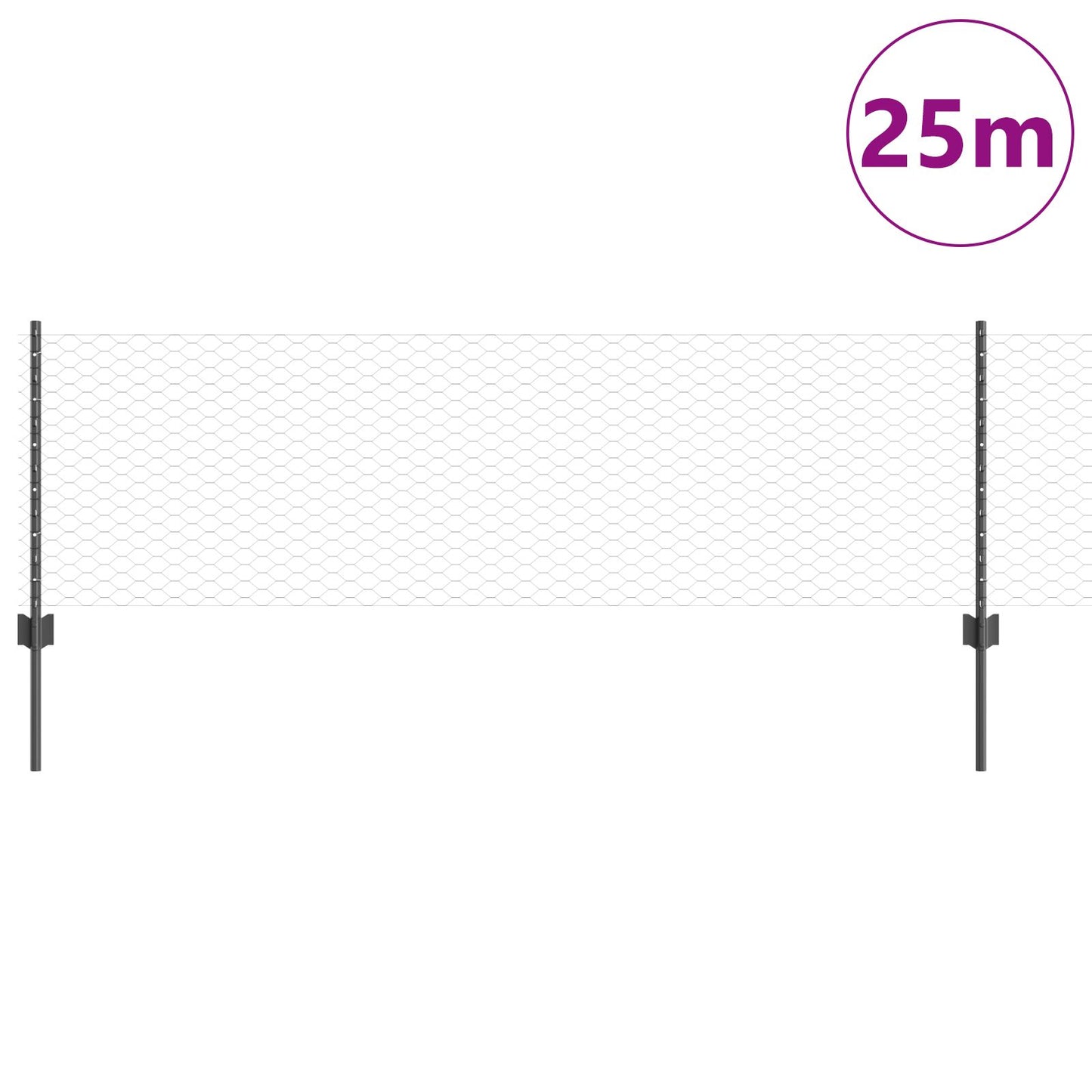 Hegn stolper 11 stk U-kanal Grå 60 cm Stål, vidaXL Sekskantet hegn Grå 0,6x25 m Stål