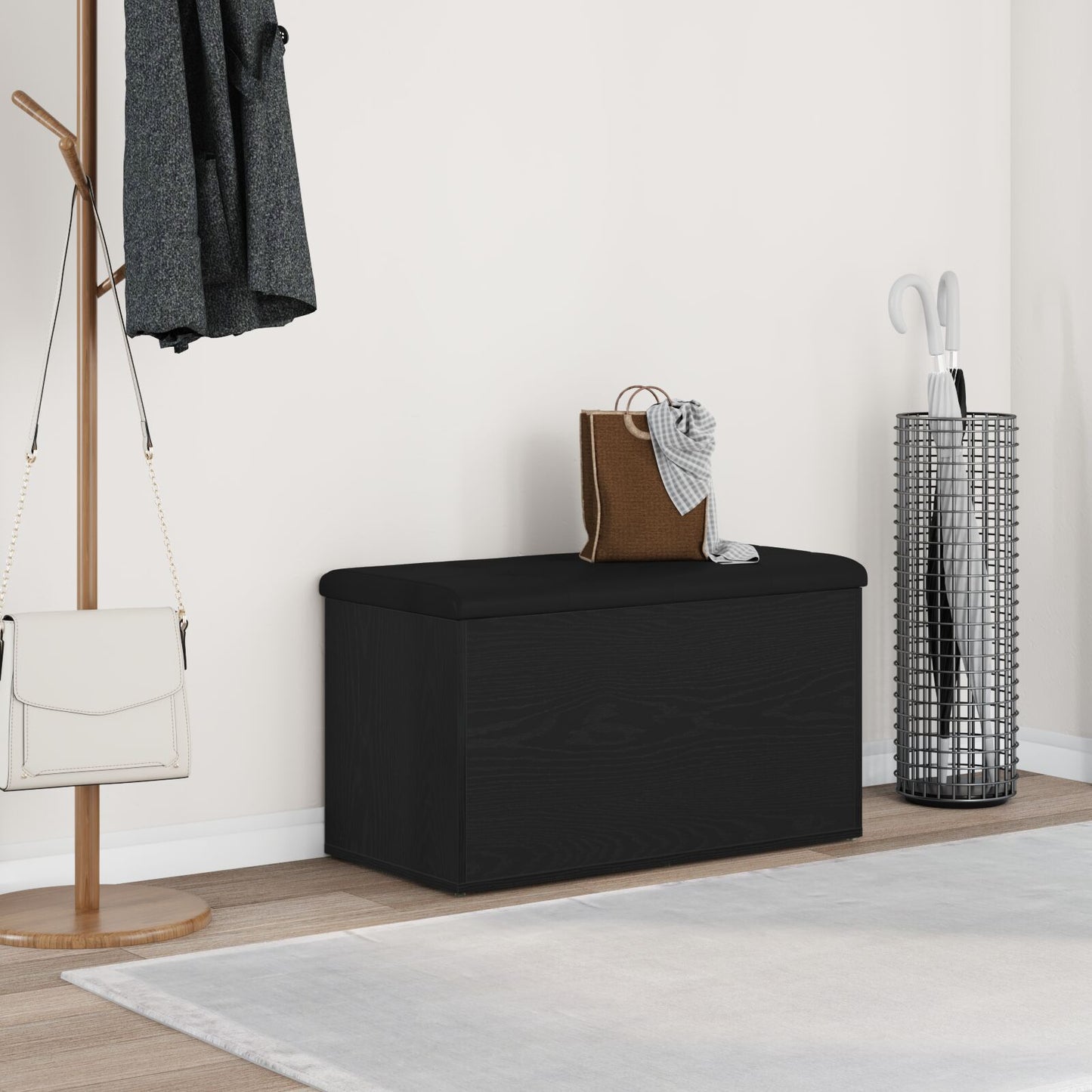Opbevaringsbænk Sort Eg 80x40x45 cm Ingeniørtræ