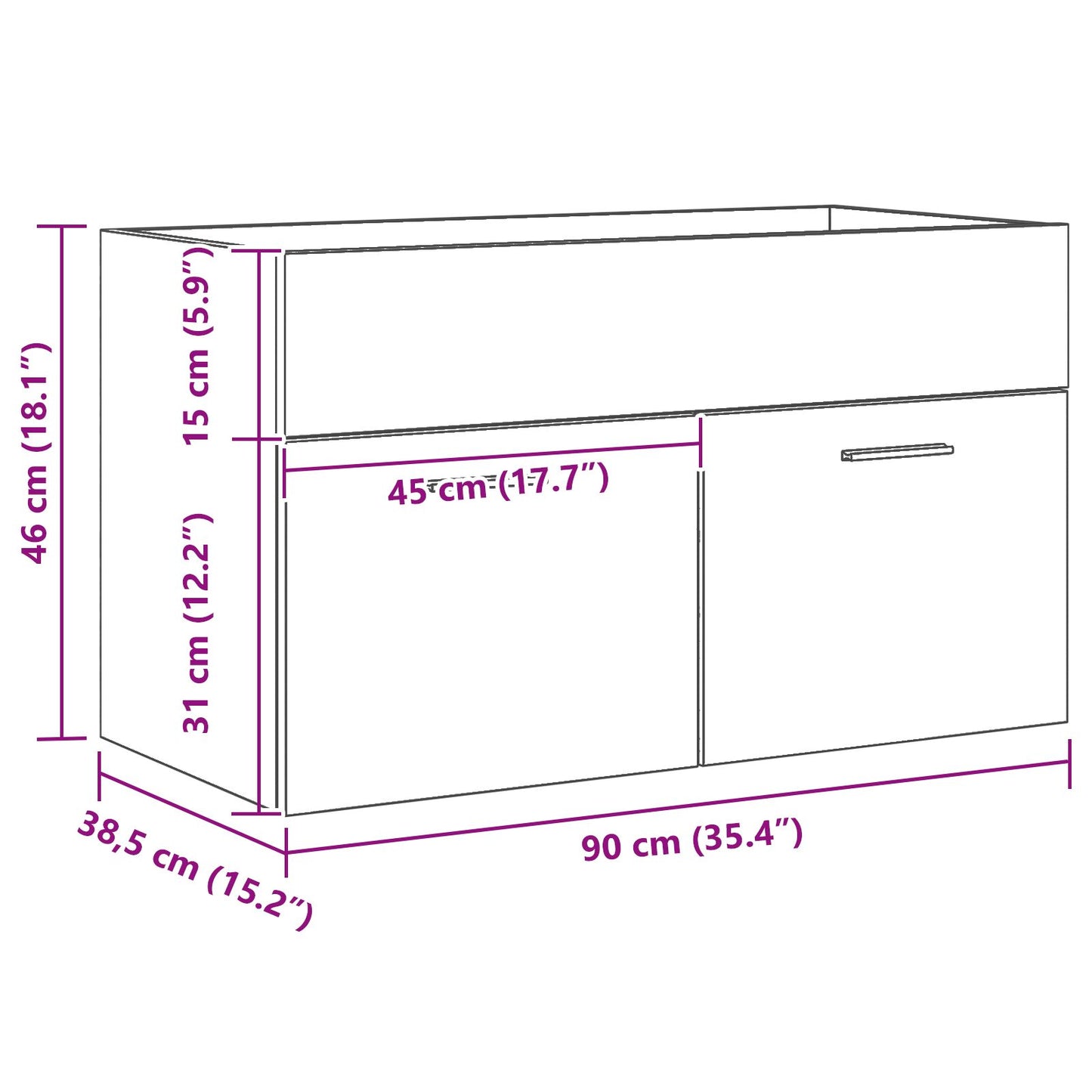 Badeværelsesskabe Sort Eg 90x38,5x46 cm Konstrueret træ