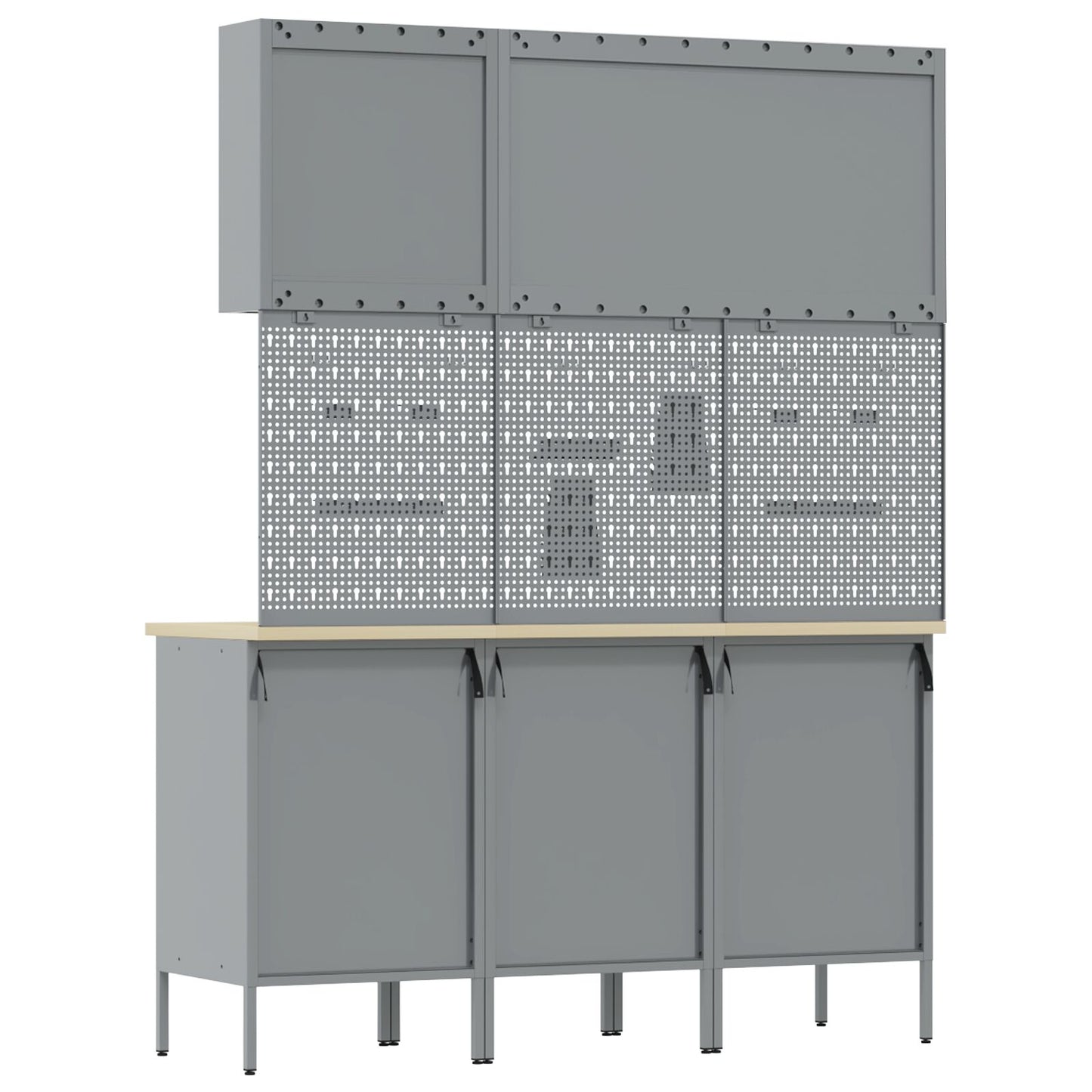 8-dele arbejdsbord og pegboard sæt i rød MDF og metal