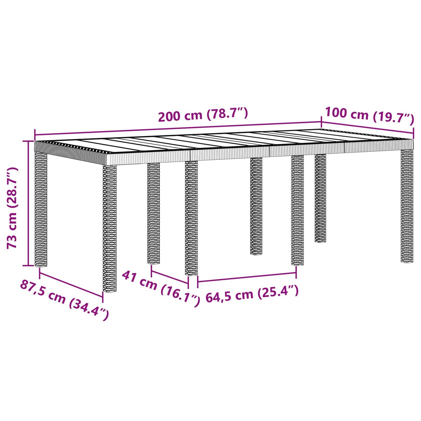 Havebord Antracit 200x100x73 cm Poly Rattan