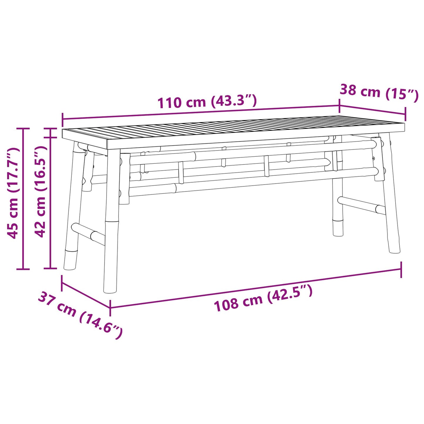 Havebænk 110x38x45 cm Bambus