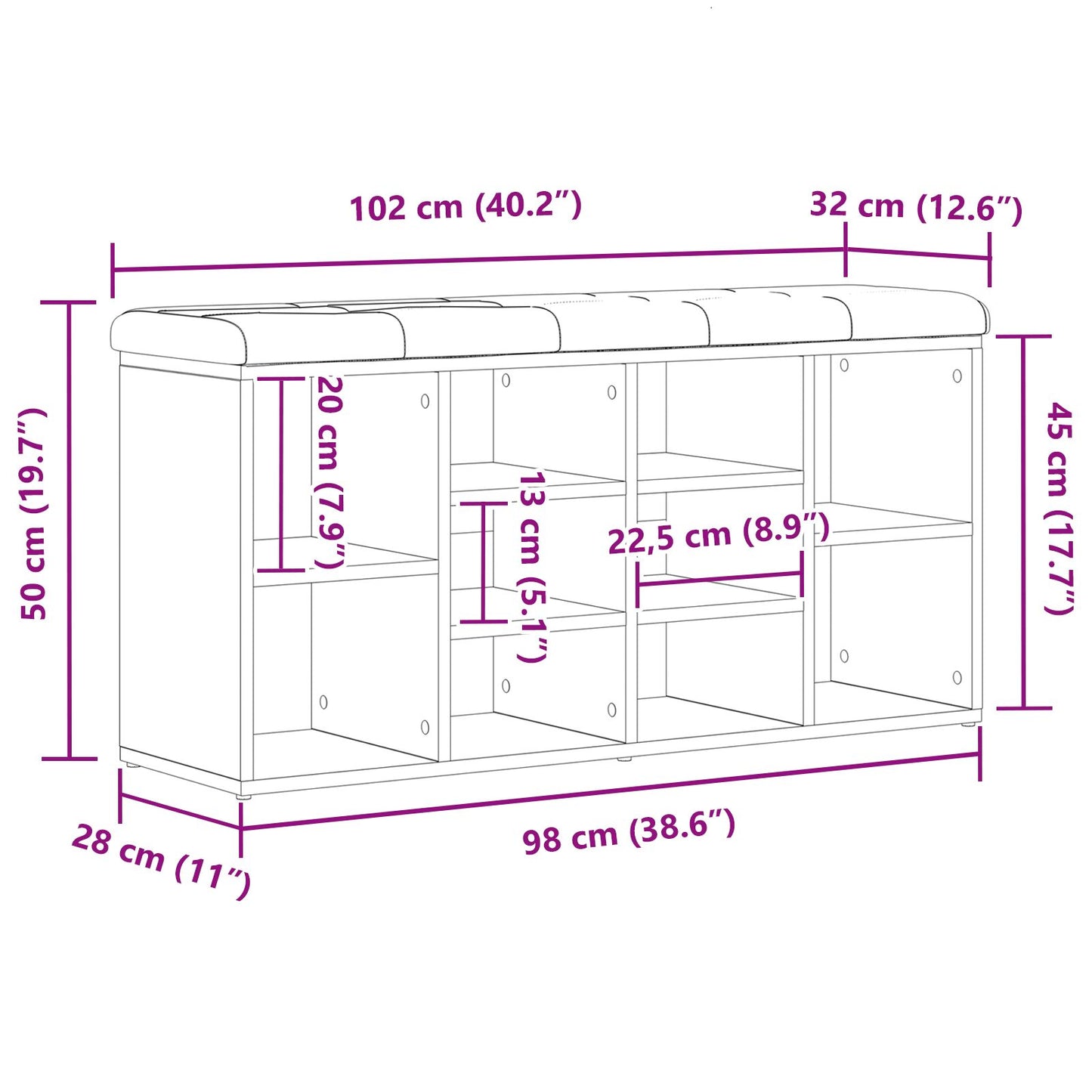 Opbevaringsbænk Sort Eg 100x30x48 cm Konstrueret Træ