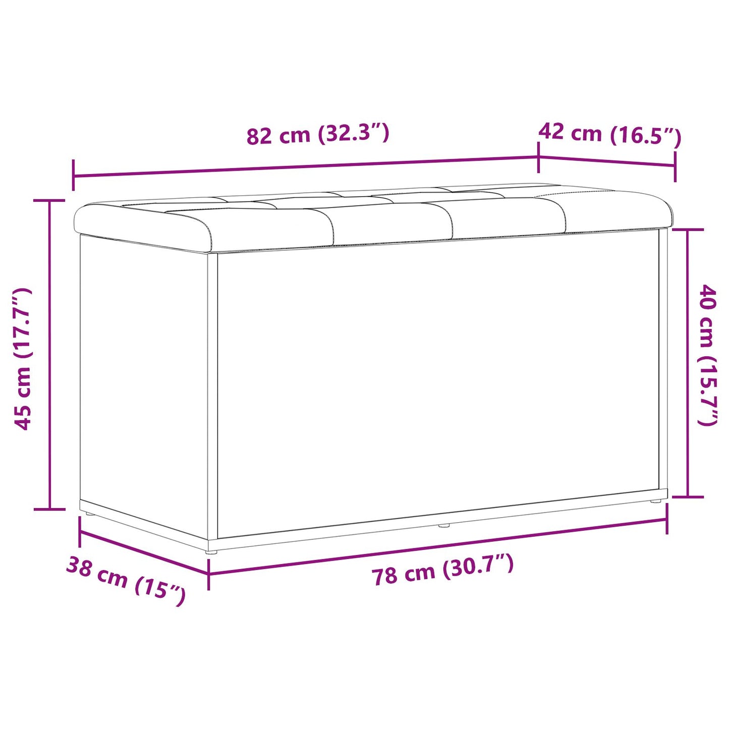 Opbevaringsbænk Sort Eg 80x40x45 cm Ingeniørtræ