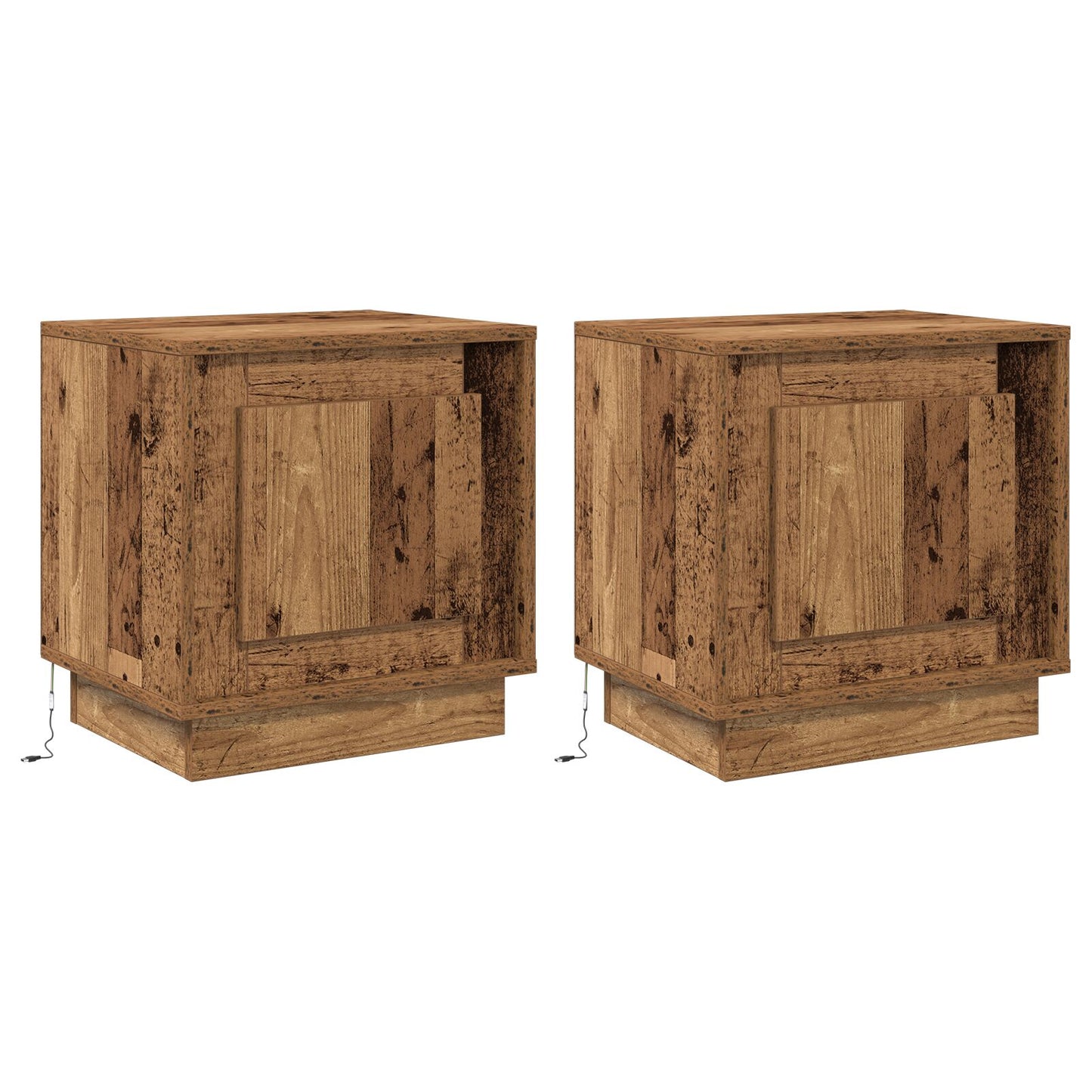 Sengeborde med LED-lys 2 stk Gammelt træ 44x34,5x45 cm
