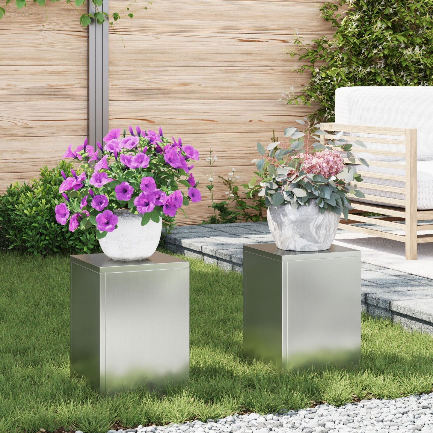 Udendørs Planteborde Stang 2 stk 24x24x35 cm Galvaniseret Stål