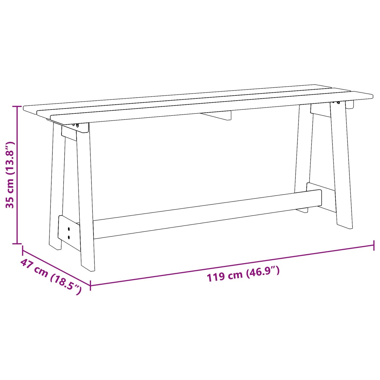 Udendørs Bænk 119x35x47 cm Massivt Fyrretræ
