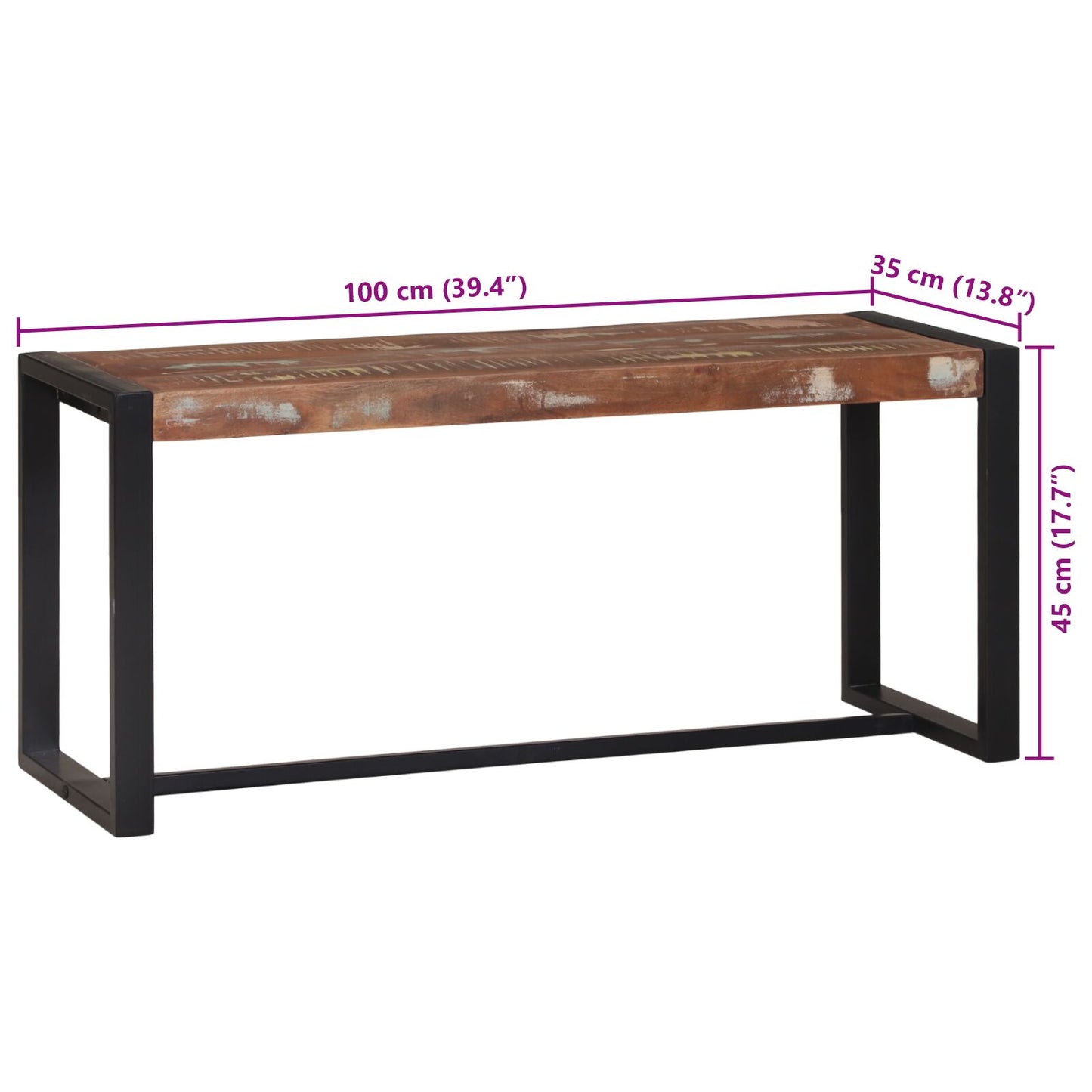 Bænk Flerfarvet Massivt genbrugstræ 100 x 35 x 45 cm