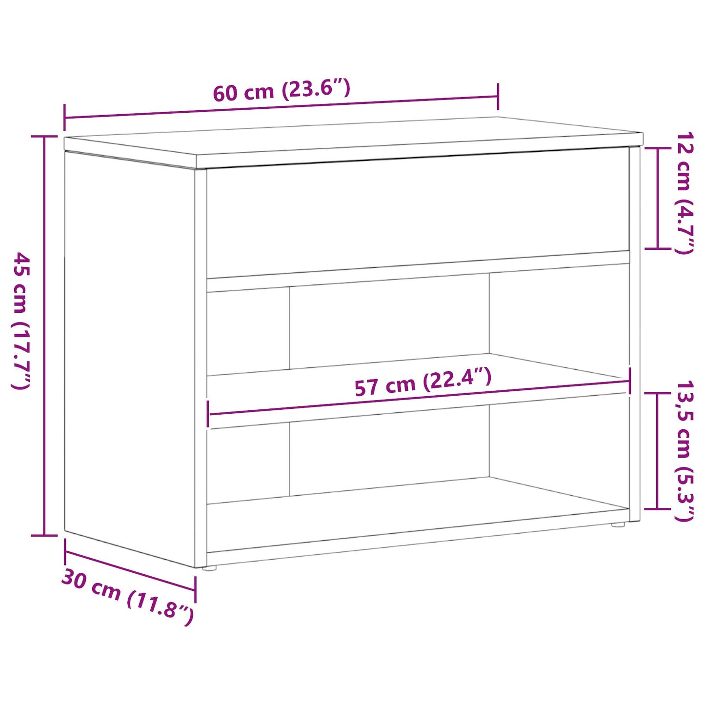 Hallbænk Sort Eg 60x30x45 cm Udført i Træ