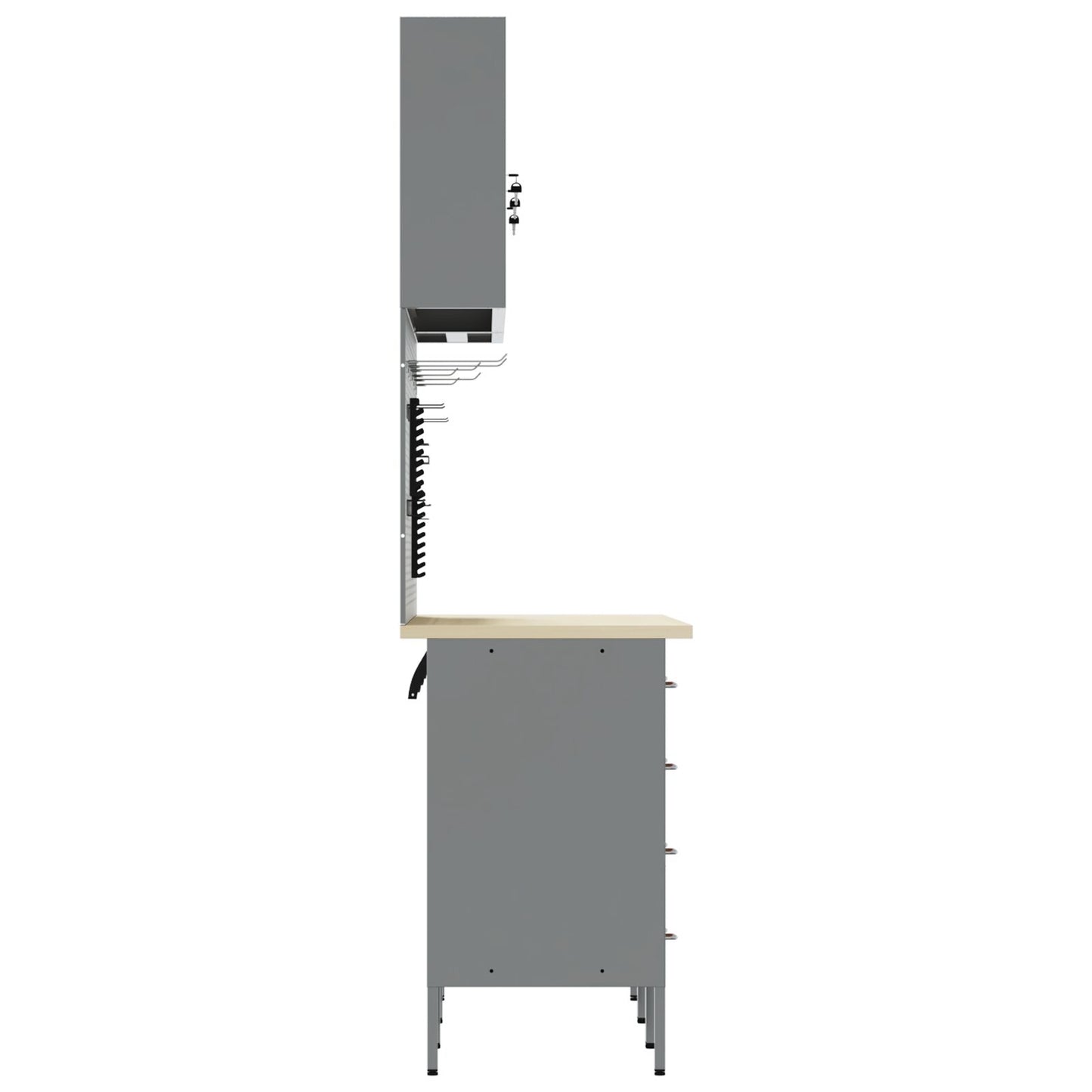 8-dele arbejdsbord og pegboard sæt i rød MDF og metal