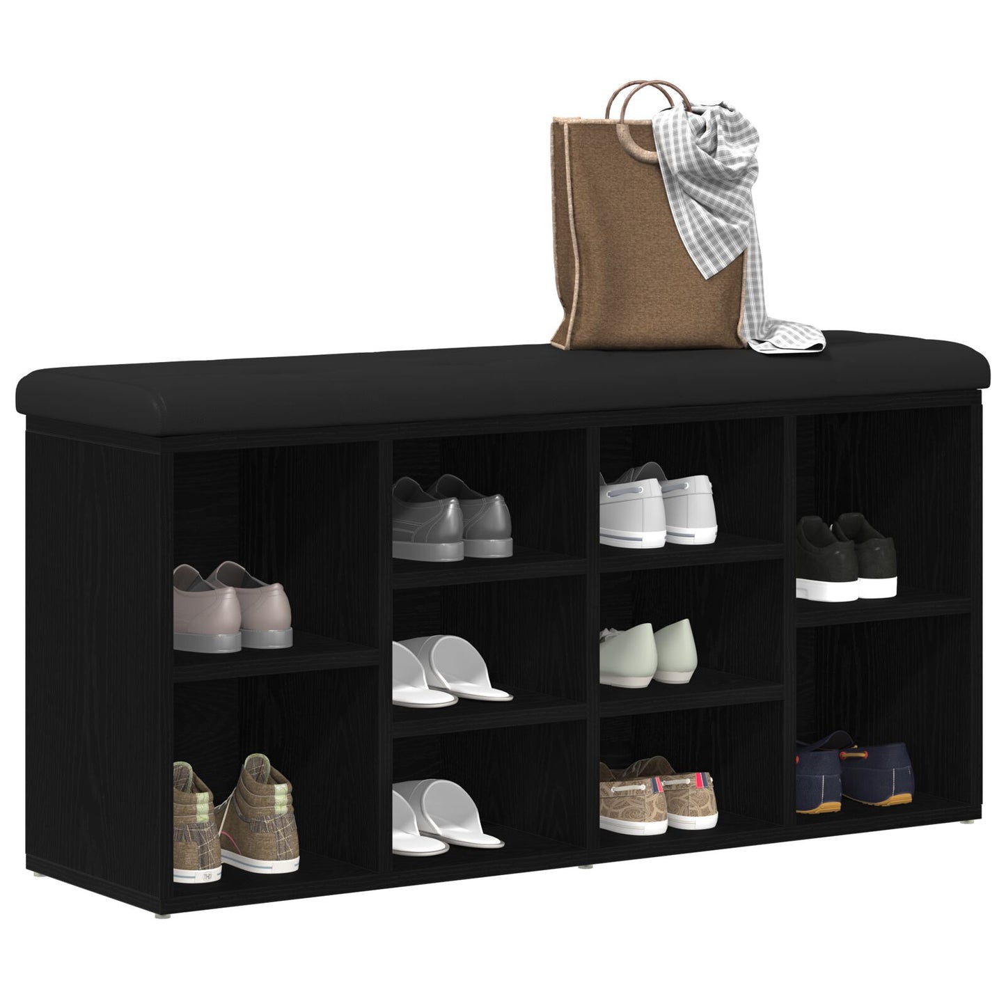 Opbevaringsbænk Sort Eg 100x30x48 cm Konstrueret Træ