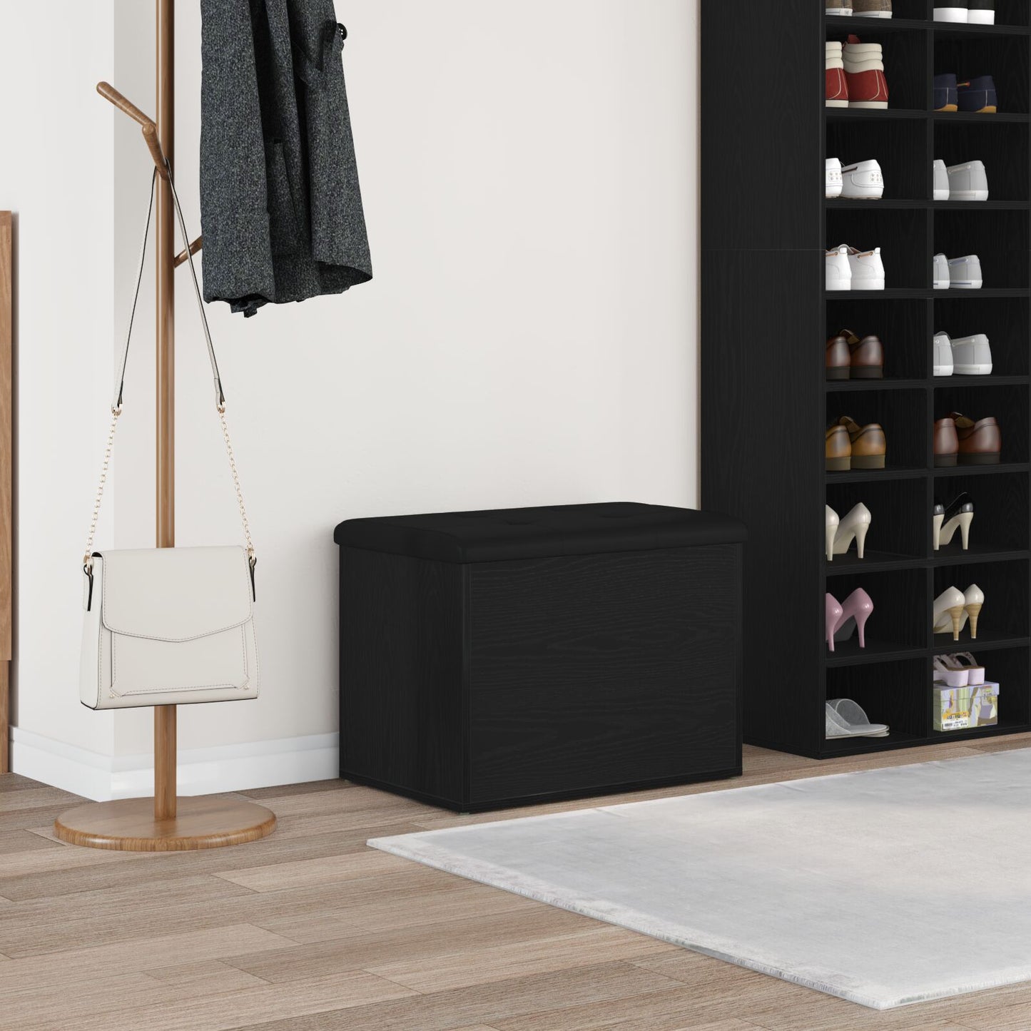 Opbevaringsbænk Sort Eg 60x40x45 cm Konstrueret Træ