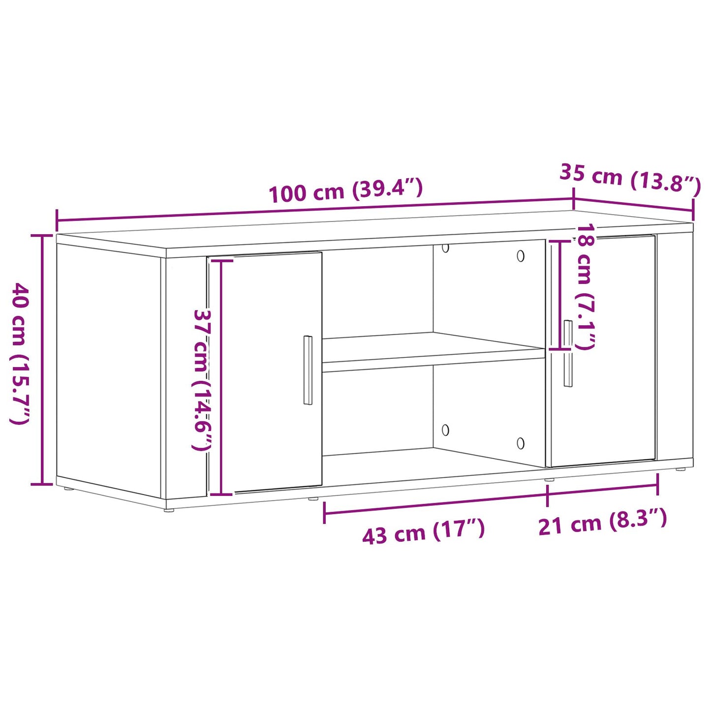 TV-bænk Artisan Eg 100x35x40 cm Konstrueret træ