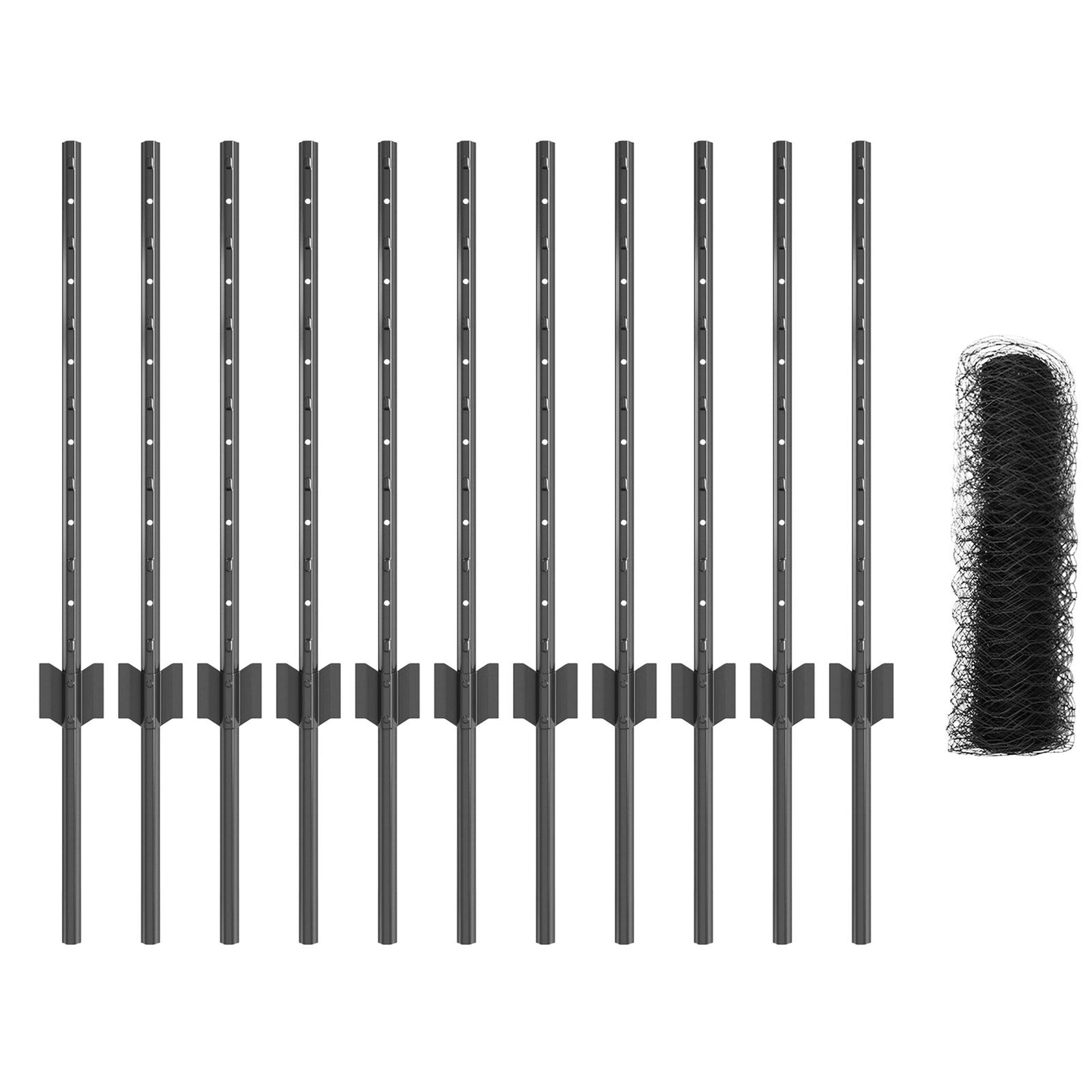 Hegn stolper 11 stk U-kanal Grå 60 cm Stål, vidaXL Sekskantet hegn Grå 0,6x25 m Stål