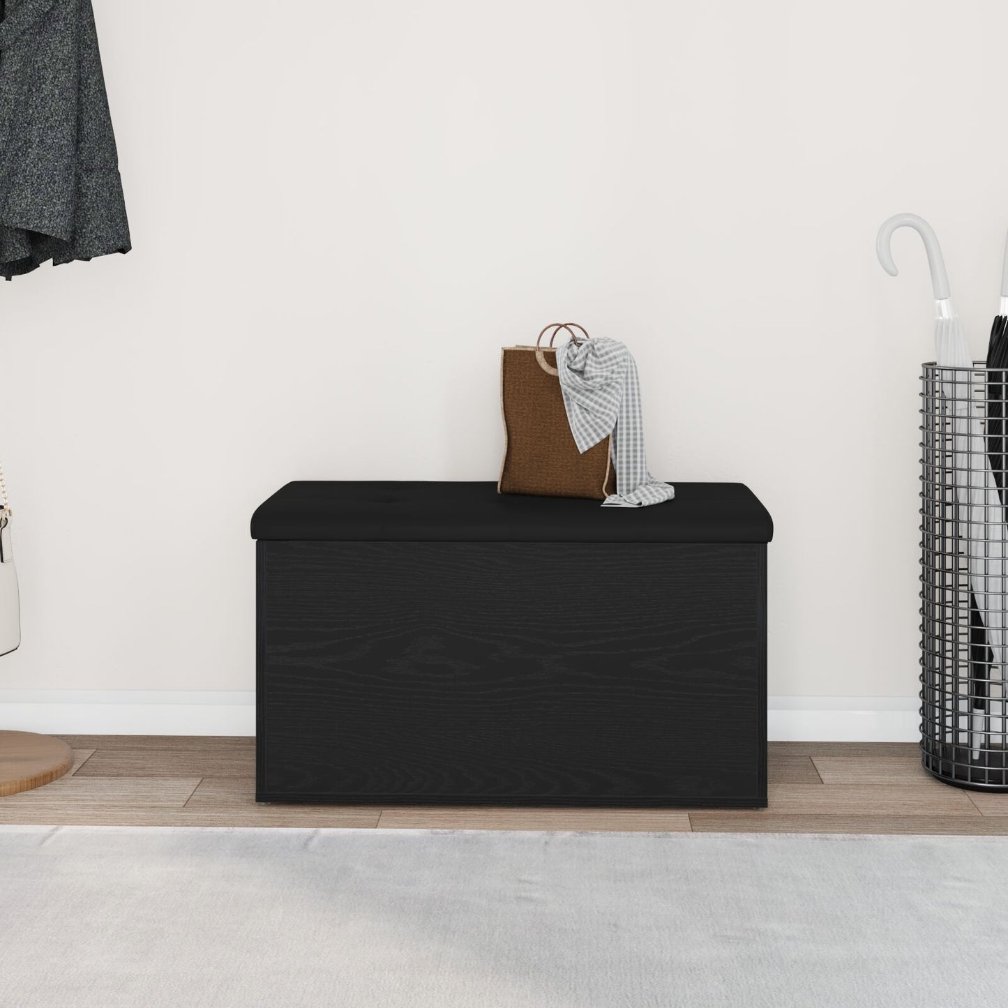 Opbevaringsbænk Sort Eg 80x40x45 cm Ingeniørtræ