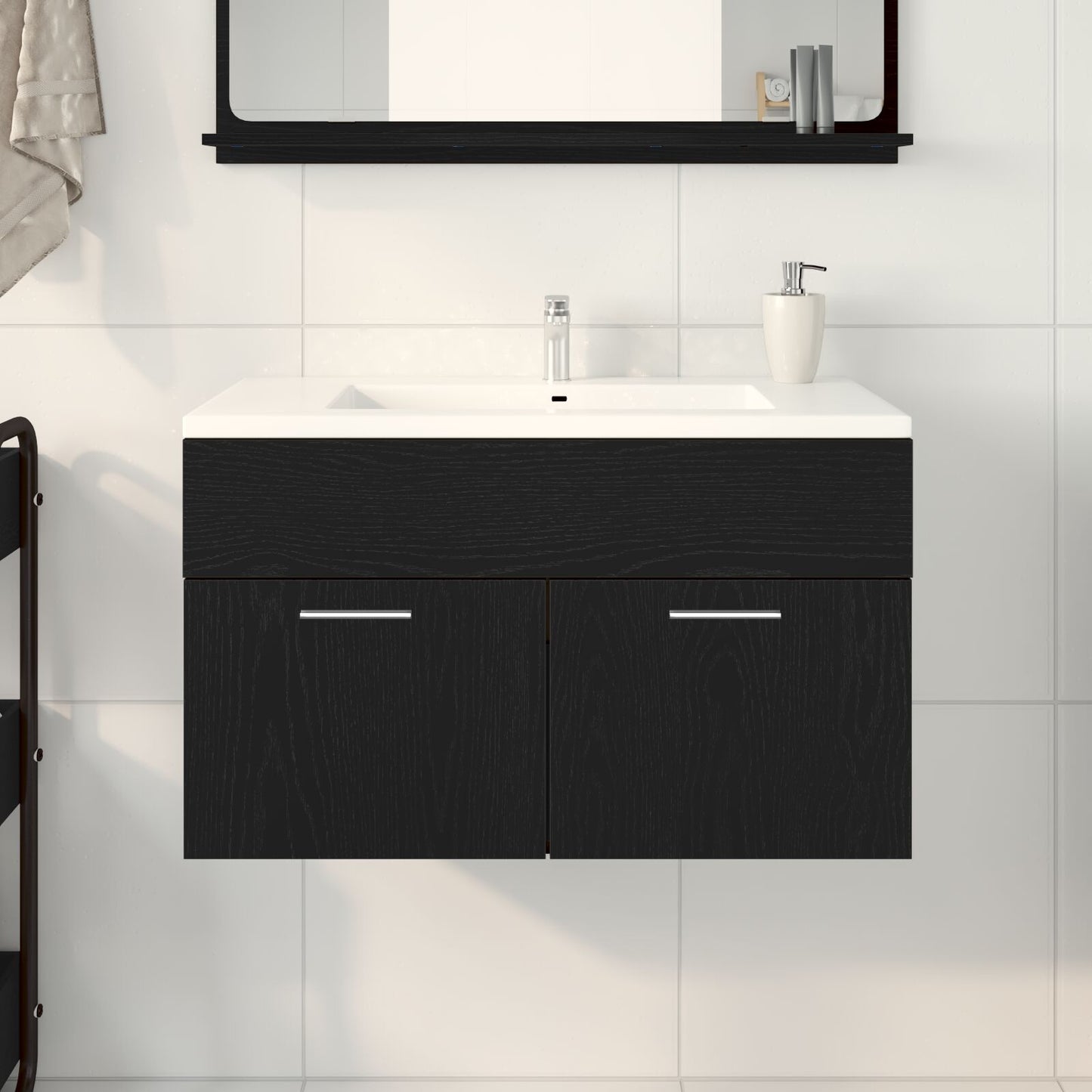 Badeværelsesskabe Sort Eg 90x38,5x46 cm Konstrueret træ