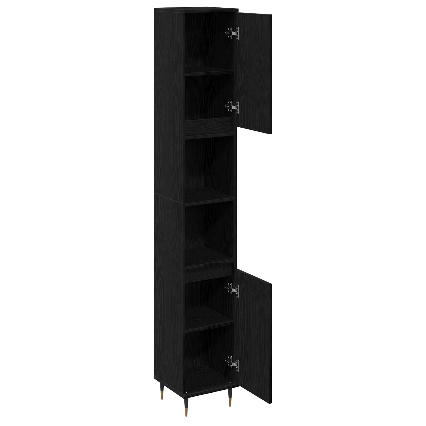 Badeværelsesskab Sort Eg 30x30x190 cm Ingeniørtræ