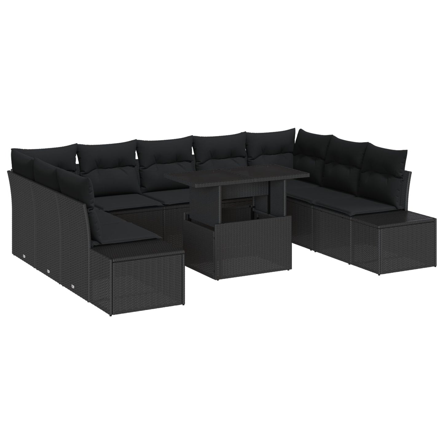 Have Sofa Sæt 10 Deler Sort Rattan, Stof Have Sofa Sæt