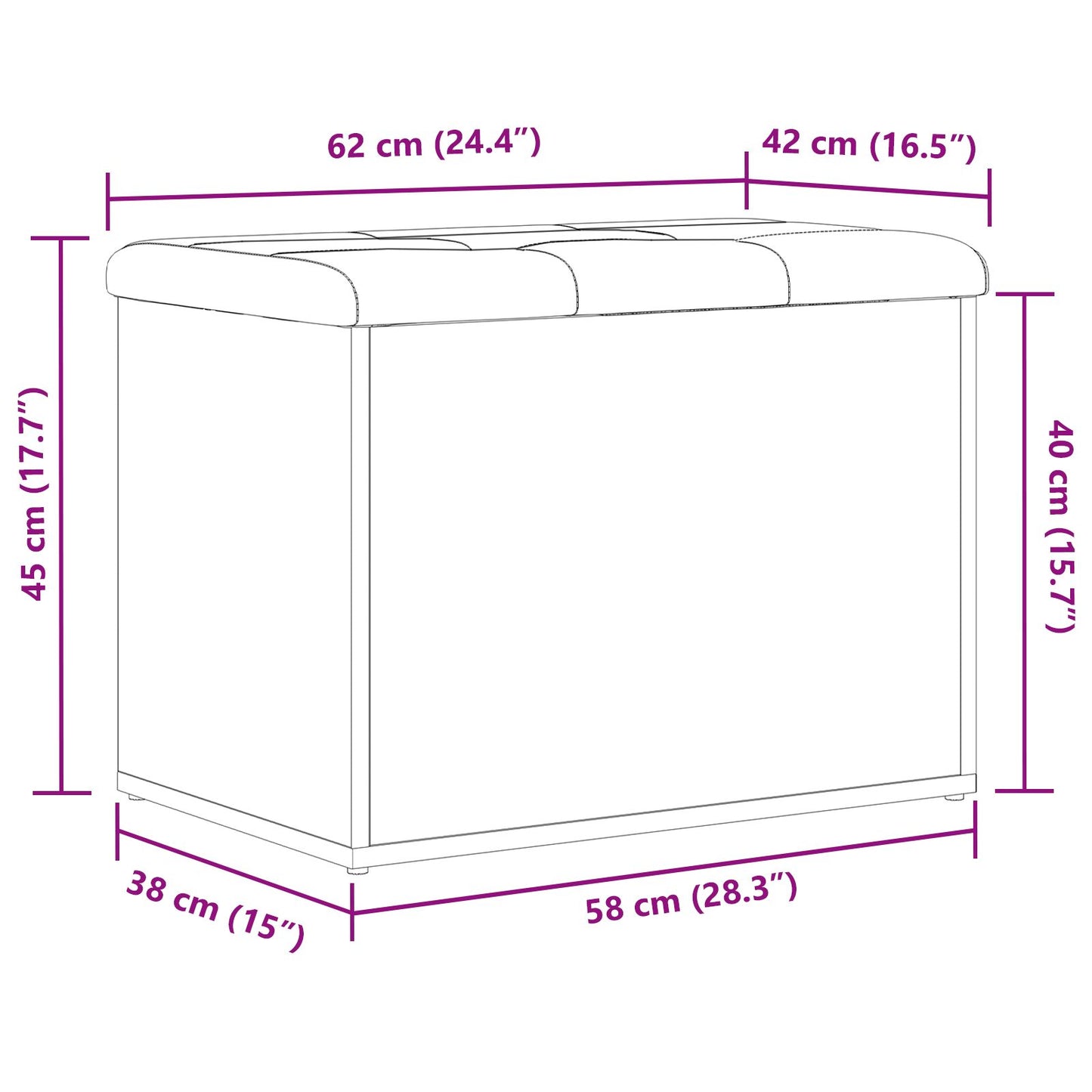 Opbevaringsbænk Sort Eg 60x40x45 cm Konstrueret Træ