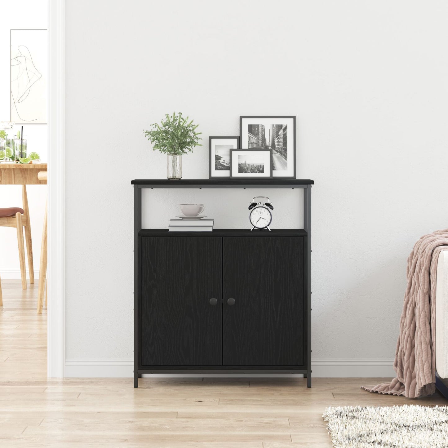 Væghængt Skab Sort Eg 69,5x34x90 cm Konstrueret Træ