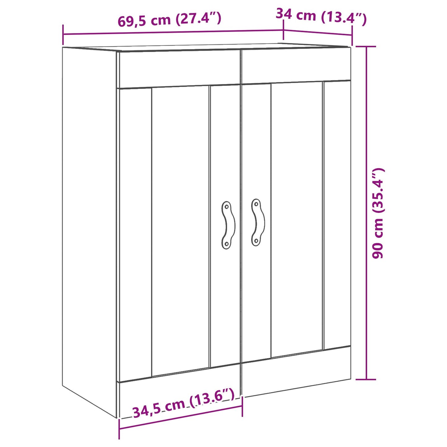 Væghængt Skab med Glasdøre Sort Eg 69,5x34x90 cm
