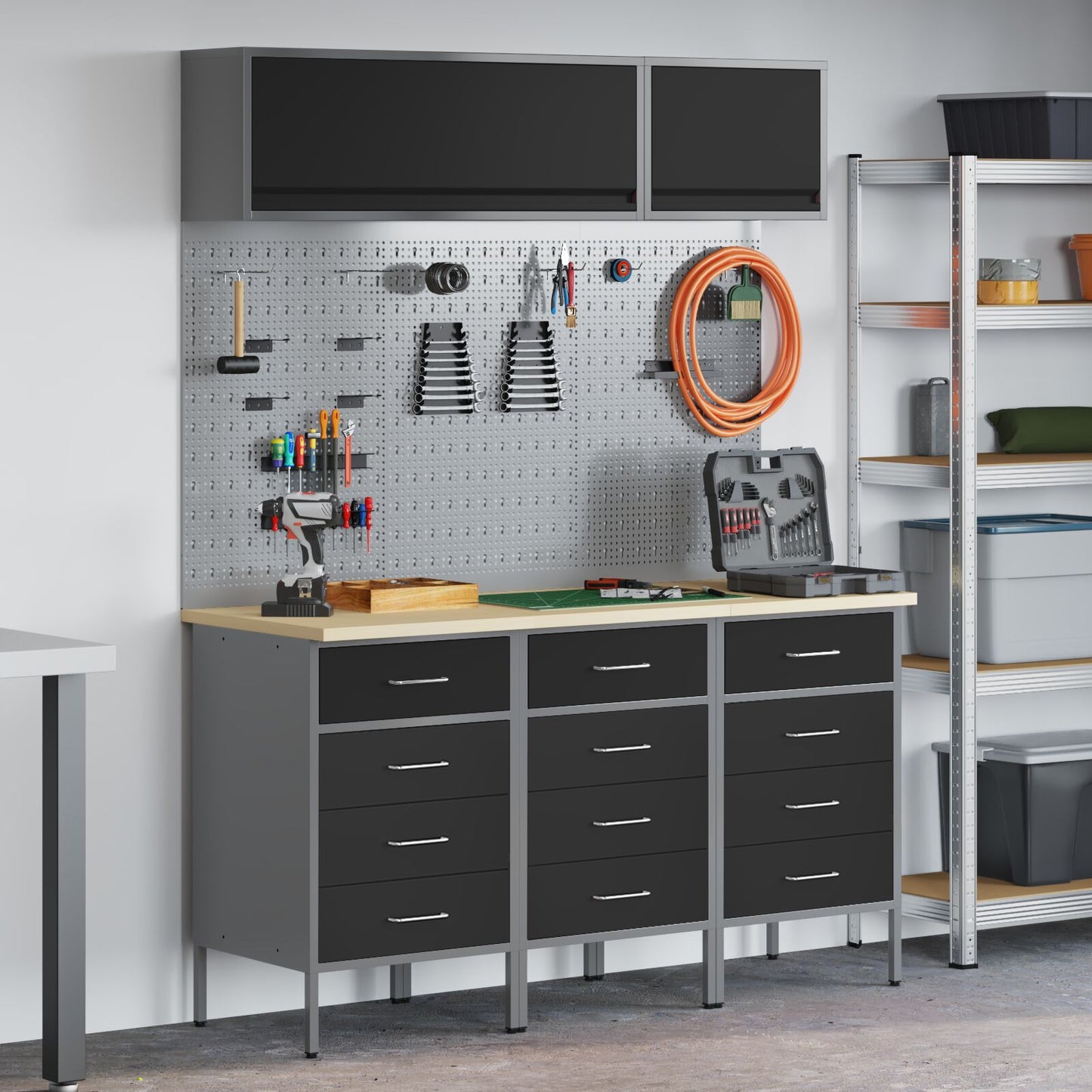 8 Stykker Arbejdsbænk Sæt i Sort Stål