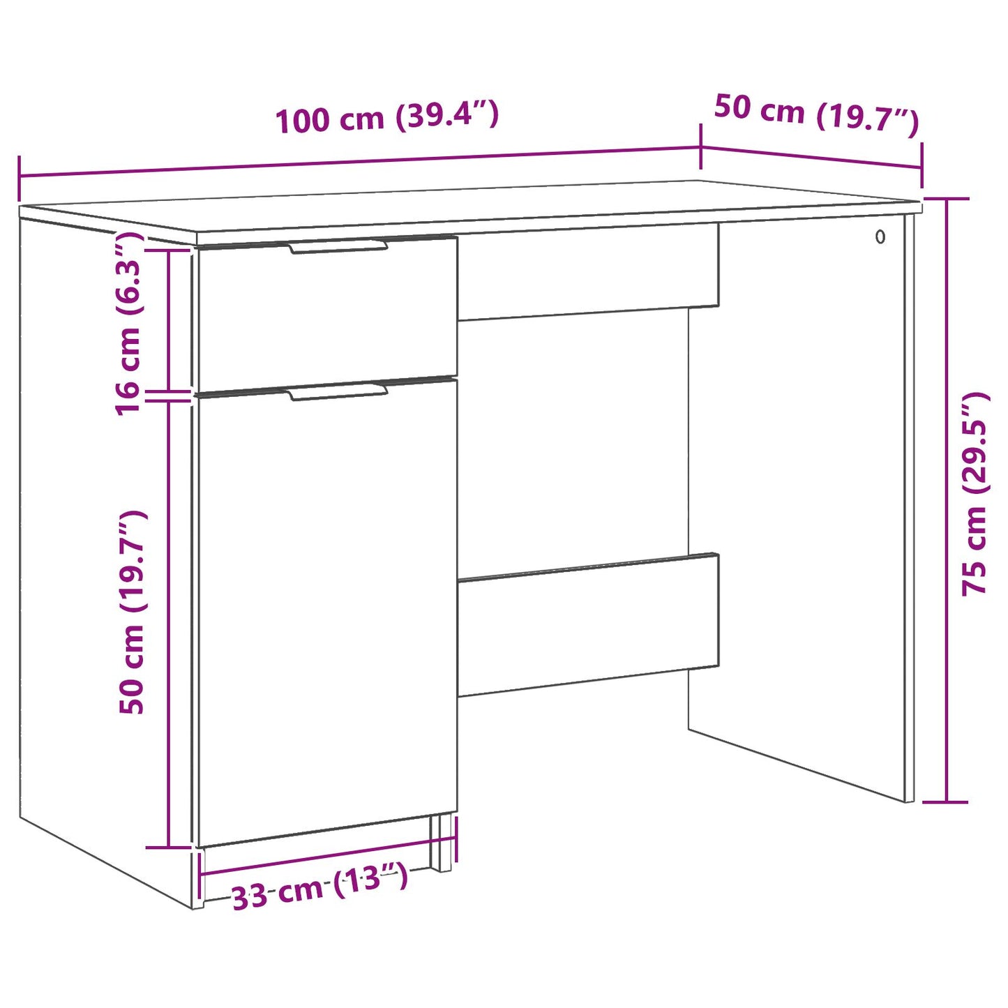 Sort Eg Skrivebord - 100x50x75 cm - Lavet af Konstrueret Træ