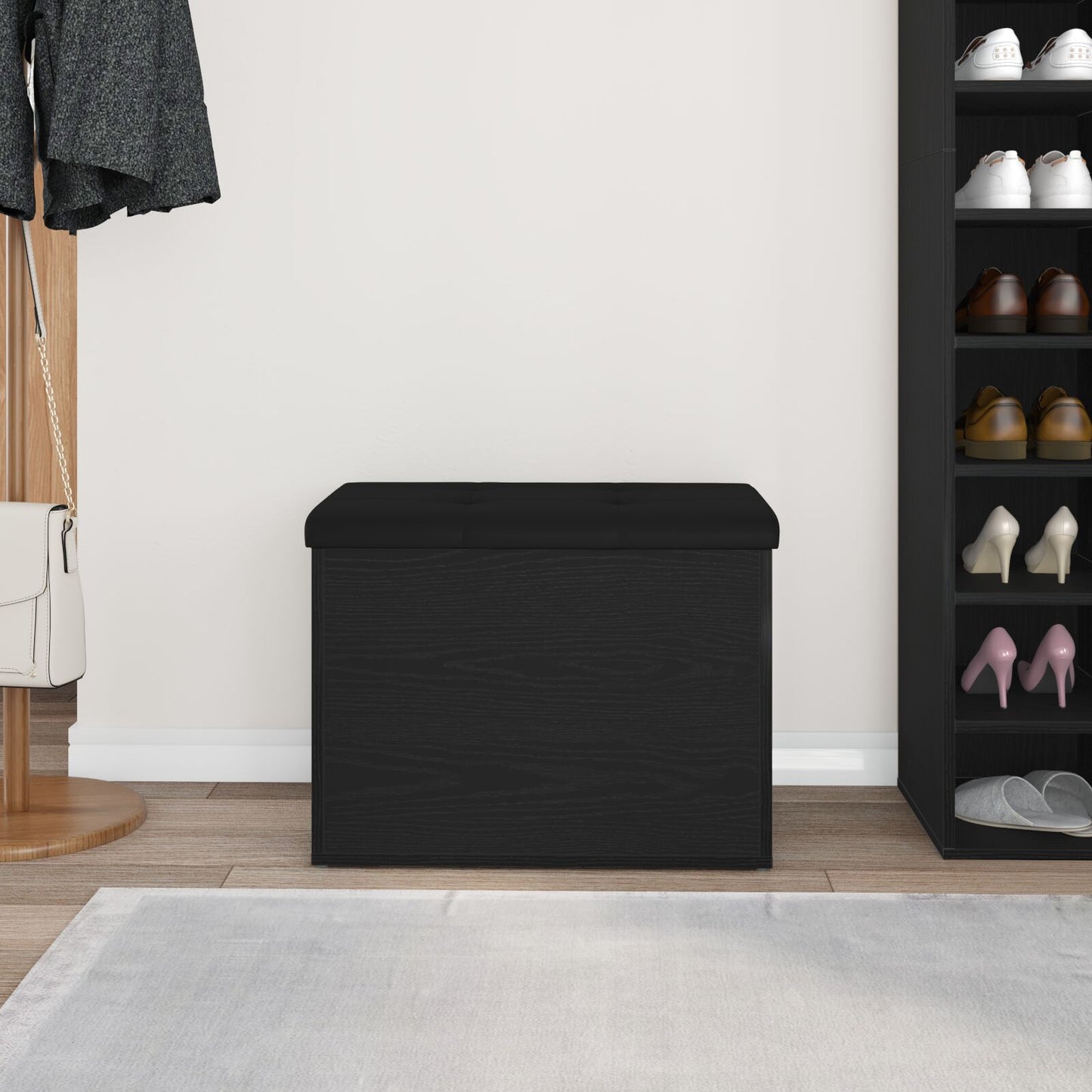 Opbevaringsbænk Sort Eg 60x40x45 cm Konstrueret Træ