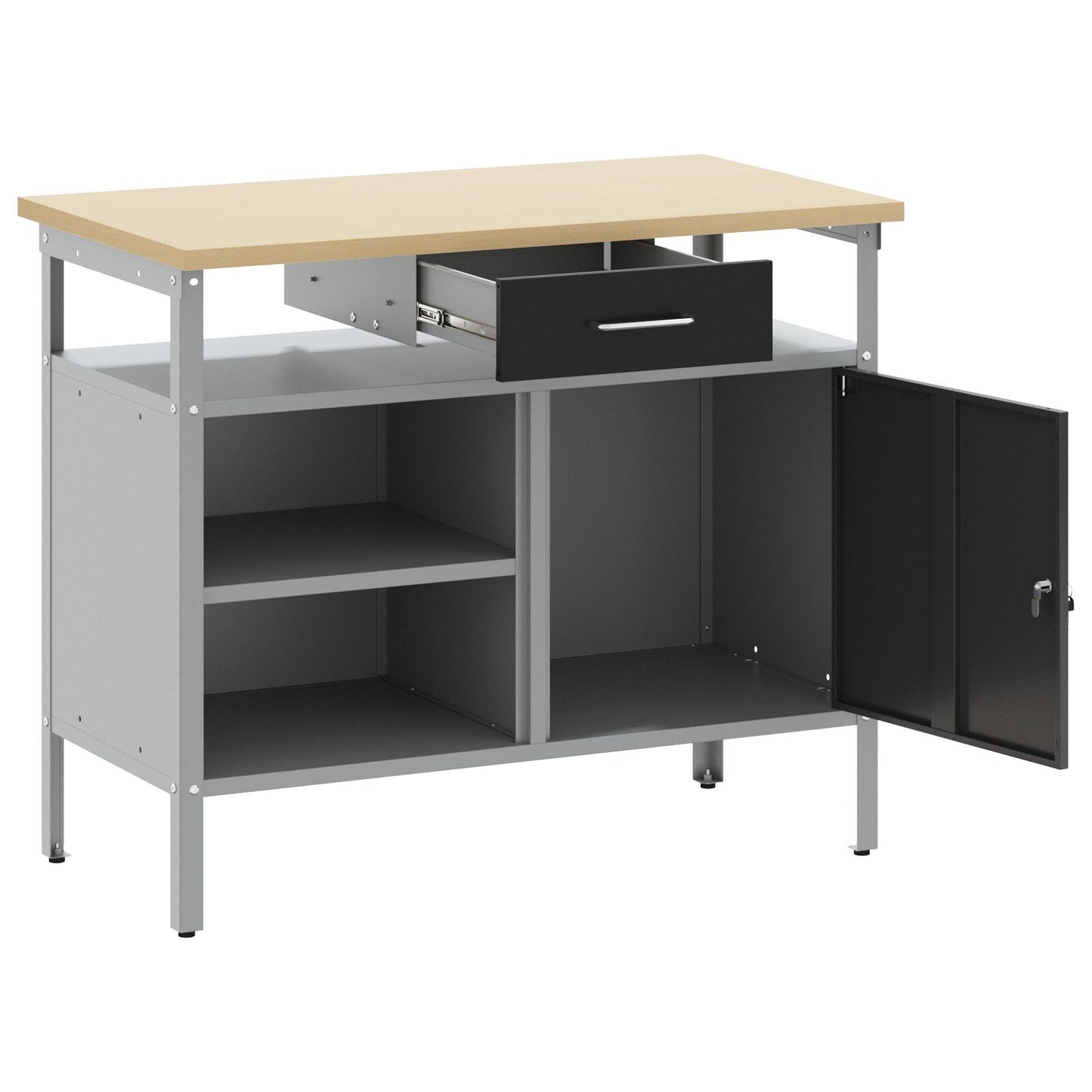 Arbejdsbænk med låsbar dør Sort 100x55x85 cm Stål